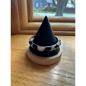 Silver & Black Metal Bangle Bracelet With Rhinestone Accents